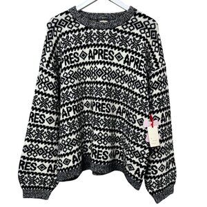 A New Day Apres Ski Sweater XXL Black White Fair Isle Women Holiday Pullover NWT